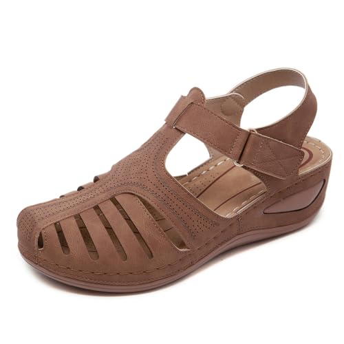 EFLALYHG Damenmode-Sandalen, runde Zehen, Gladiator-Hausschuhe, bequem, atmungsaktiv, ausgehöhlt, römische Sandalen, Outdoor-Casual-Walking-Hausschuhe,Braun,36 von EFLALYHG