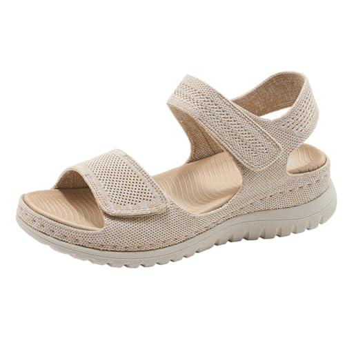 EFLALYHG Sommer-Freizeitsandalen für Damen mit Fußgewölbeunterstützung, geneigter Absatz, Sport-Hausschuhe, offene Zehenpartie, runde Zehenpartie, Strandwathose,Almond,38 von EFLALYHG