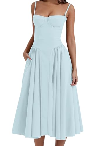 EFOFEI Damen Elegantes Spaghetti-Träger Kleid Retro Party Tanzkleider Quadrhals Fließende Kleider Hellblau S EFOFEI Damen Elegantes Spaghetti-Träger Kleid Retro Party Tanzkleider Quadrhals Fließende Kleider Hellblau S von EFOFEI