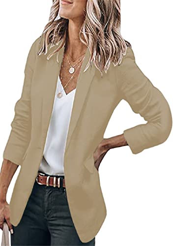 EFOFEI Damen Leichte Bürojacke Mit Taschen Lockere Business Strickjacke Maßgeschneiderter Cardigan Blazer Khaki XXL von EFOFEI