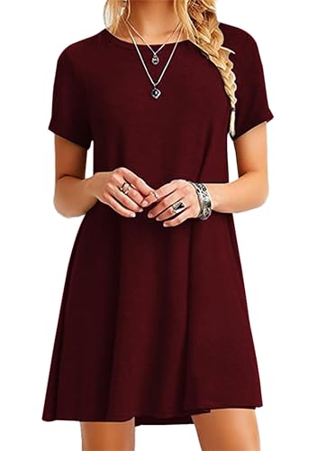 EFOFEI Damen Lockeres Sommerkleid Rundhalsausschnitt Kleid Plus Size Tops Lose Kleid Weinrot 5XL EFOFEI Damen Lockeres Sommerkleid Rundhalsausschnitt Kleid Plus Size Tops Lose Kleid Weinrot 5XL von EFOFEI