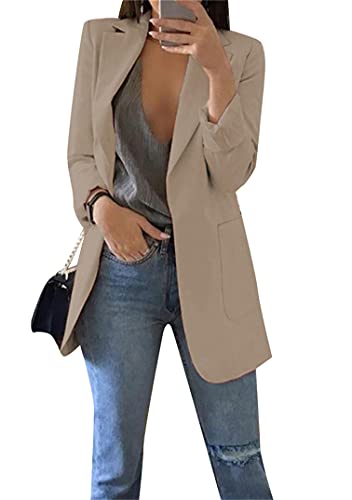 EFOFEI Damen Schlank Bequem Passen Anzüge Bolero Mit Tasche Jacke Mit Doppelter Seitentasche Umlegekragen Business Büro Mantel Khaki XL von EFOFEI