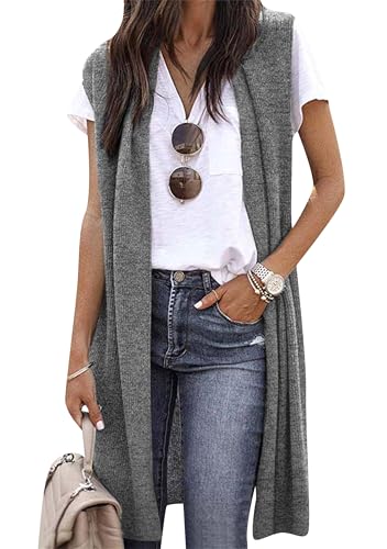 EFOFEI Damen Schlichte Blazer Weste Frühling Herbst Warme Weste Mittellange Camisole Strickjacke Hellgrau XXL EFOFEI Damen Schlichte Blazer Weste Frühling Herbst Warme Weste Mittellange Camisole Strickjacke Hellgrau XXL von EFOFEI