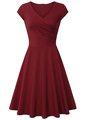 EFOFEI Damen Slim Mini Kleid V Neck Sommerkleid Retro Kleid Burgund L EFOFEI Damen Slim Mini Kleid V Neck Sommerkleid Retro Kleid Burgund L von EFOFEI