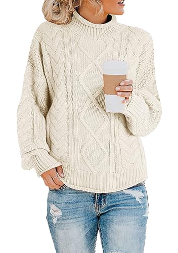 EFOFEI Damen Strick Gerade Tube Typ Tops Rollkragen Casual Pullover Oversize Casual Pullover Weiß M von EFOFEI