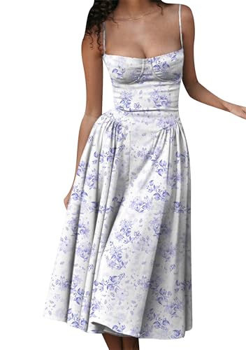 EFOFEI Damen Trim Swing Party Cocktailkleid Sexy Kleid Sunkleid Plissee Saum Floral Print Kleid Weiß Blau S EFOFEI Damen Trim Swing Party Cocktailkleid Sexy Kleid Sunkleid Plissee Saum Floral Print Kleid Weiß Blau S von EFOFEI