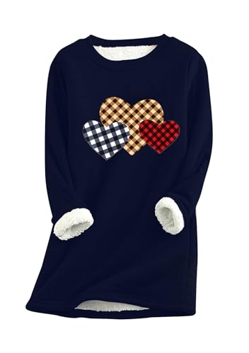 EFOFEI Damen Verdicken Warm Pullover Tops Teen Mädchen Sweatshirt Rundhalsausschnitt Weiche Loungewear Lässiger Katzenmuster Pullover Marineblau L von EFOFEI