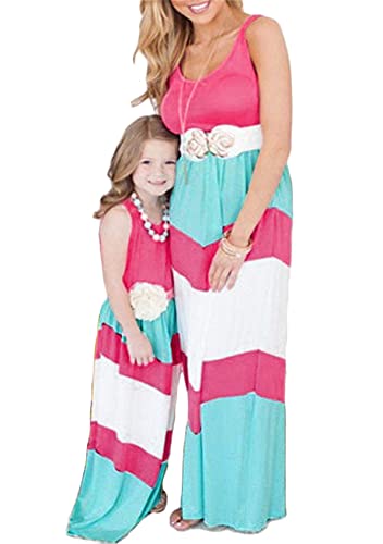 EFOFEI Freizeit Kleider Frühling Kinder Sommerkleider Brautkleider Mutter und Tochter Kleider Set Rosa+Blau L von EFOFEI