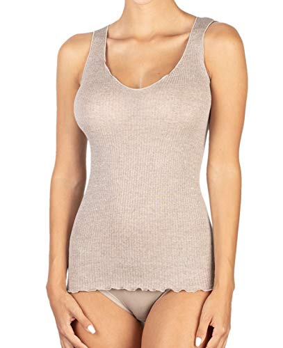 EGI Damen-Top mit geripptem Rücken aus 85 % Wolle und 15 % Seide mit Plissé-Band, Beige L-XL von EGI