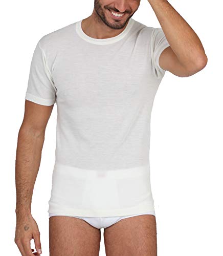 EGI Herren Unterhemd aus Wolle und Seide mit kurzen Ärmeln Rundhalsausschnitt, Weiß L von EGI