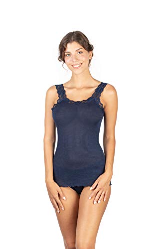 EGI ® Luxuriöses Tanktop aus Wolle und Seide mit Spitzenbesatz. Hergestellt in Italien., blau, Large-X-Large von EGI