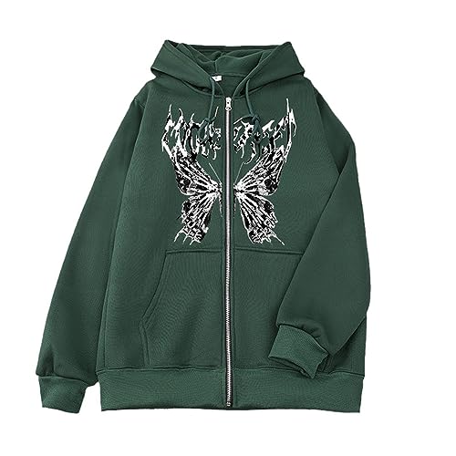 EGSDMNVSQ Damen Jacke Zip Up Y2K Harajuku Kapuzenpullover Oversized Schmetterling Hoodie Langarm Baggy Sweatshirt Aesthetic Vintage Pullover mit Kapuze 90er E-Girl Tops EGSDMNVSQ Damen Jacke Zip Up Y2K Harajuku Kapuzenpullover Oversized Schmetterling Hoodie Langarm Baggy Sweatshirt Aesthetic Vintage Pullover mit Kapuze 90er E-Girl Tops von EGSDMNVSQ