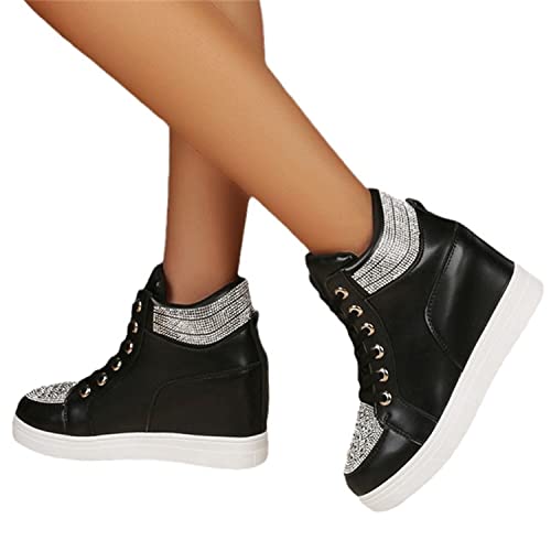 EGSDMNVSQ Damen Keil Turnschuhe Versteckte Keilabsatz Sportschuhe mit Strasssteinen Laufschuhe High Top Casual Schuhe Mode Wanderschuhe Bequeme Sneakers von EGSDMNVSQ