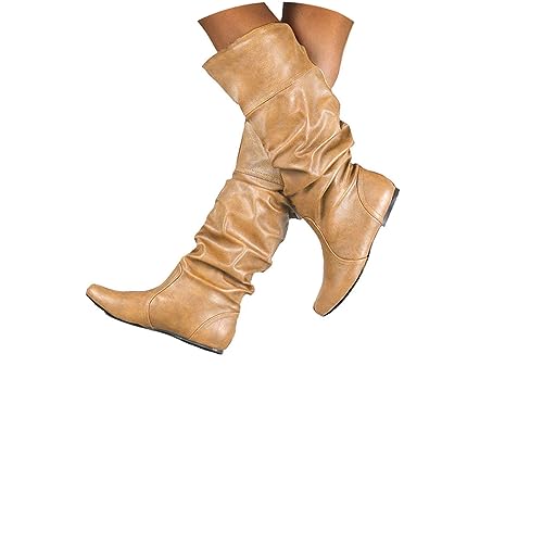 EGSDMNVSQ Hohe Stiefel Damen Langschaft Stiefel Overknees Flach Stiefel Winterstiefel Gothic Flache Stiefel Niedrige Mit Absatz SchuheVintage Herbst Winter Lederstiefel von EGSDMNVSQ