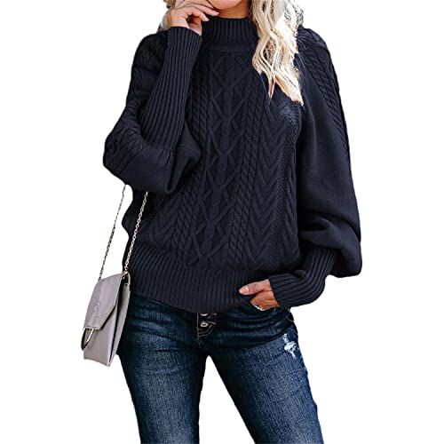 EGSDMNVSQ Pullover Damen Strickpullover Langarm Rollkragen Oversized Warm Gestrickter Oberteil Winter Grobstrick Sweatshirt von EGSDMNVSQ