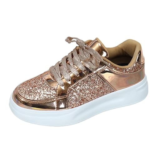 EGSDMNVSQ Sportschuhe Damen Glitzer Pailletten Sneaker Flach Schuhe Laufschuhe Outdoor Turnschuhe Schnürer Freizeitschuhe von EGSDMNVSQ