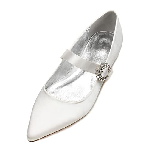 Brautschuhe Geschlossene Flach Satin Schuhe für Hochzeit Slingback Hochzeitsschuhe Pumps Damen Klassische Hochzeit Schuhe,Elfenbein,37 EU von EICOFF