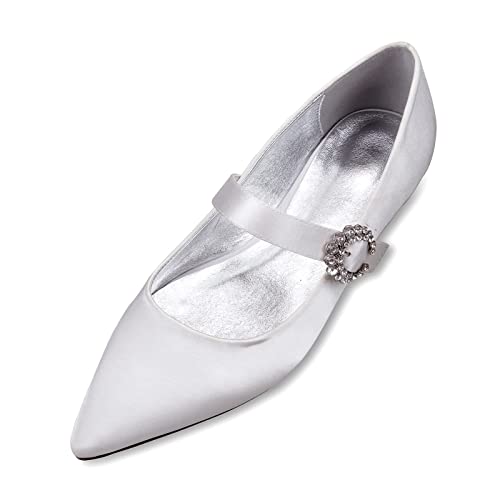 Brautschuhe Geschlossene Flach Satin Schuhe für Hochzeit Slingback Hochzeitsschuhe Pumps Damen Klassische Hochzeit Schuhe,Weiß,42 EU von EICOFF