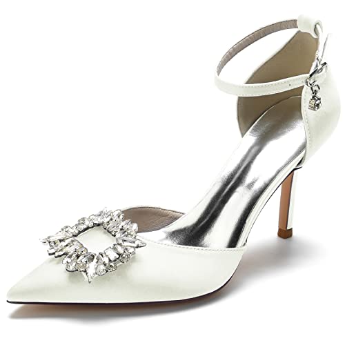 Brautschuhe Geschlossene Zehen Hochzeit Heels Bequem Pumps mit Riemchen,Elfenbein,38 EU von EICOFF