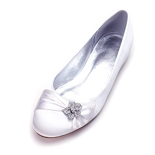 Damen Brautschuhe Flach für Hochzeit Geschlossene Zehen Brautschuhe Pumps Elegant Braut Hochzeit Schuhe Flache Hochzeitsschuhe,Weiß,36 EU von EICOFF