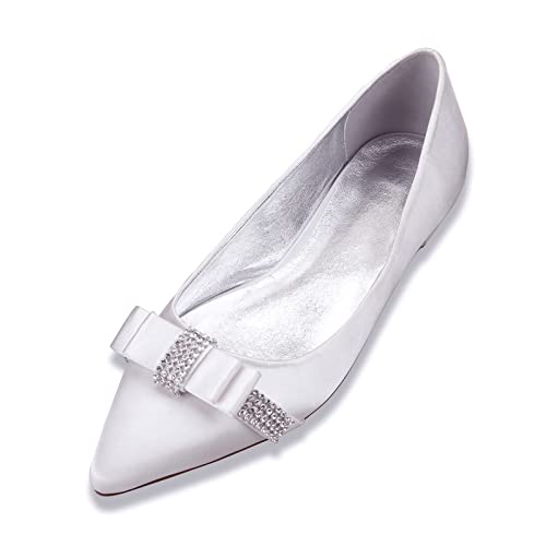 EICOFF Brautschuhe Flach Geschlossene Zehe Hochzeit für Braut Bequeme Satin Brautschuhe Klassische Blockabsatz Schuhe,Weiß,40 EU von EICOFF