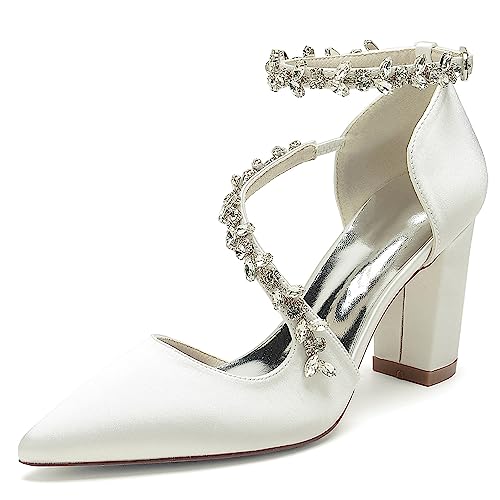 EICOFF Brautschuhe Ivory, Hochzeitsschuhe Damen Knöchelriemen Blockabsatz, Bridal Geschlossene Absatzschuhe,Elfenbein,35 EU von EICOFF