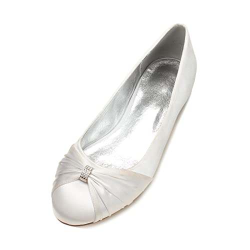 EICOFF Damen Brautschuhe Geschlossene Zehen Flache Schuhe Hochzeits Satin Hochzeitsschuhe Braut Niedrige Absatz Hochzeit Schuhe,Elfenbein,36 EU von EICOFF