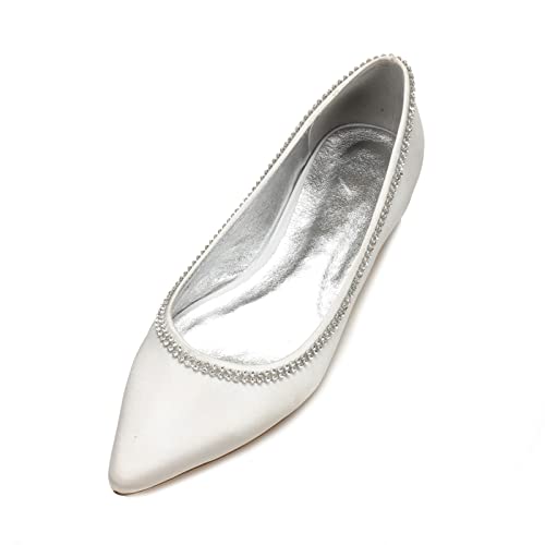 EICOFF Damen Geschlossene Zehen Hochzeit Schuhe für Braut Elegant Satin Niedriger Absatz Braut Pump Abend Party Schuhe,Elfenbein,39 EU von EICOFF