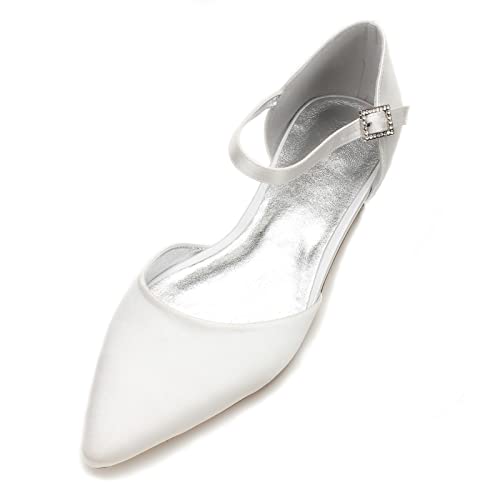 EICOFF Damen Hochzeitsschuhe für Braut Geschlossene Zehe Satin Hochzeitsschuhe Niedriger Absatz Brautschuhe Knöchelriemen Schuhe Hochzeit,Elfenbein,36 EU von EICOFF