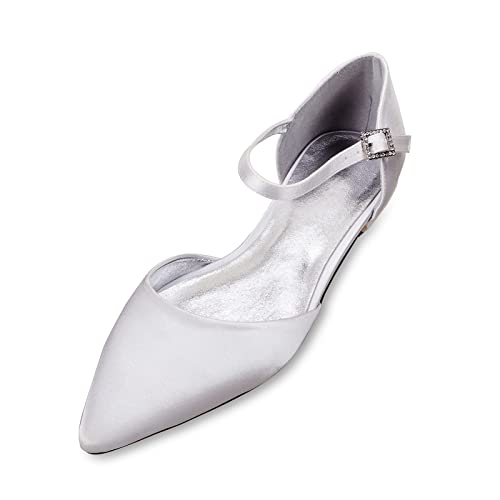 EICOFF Damen Hochzeitsschuhe für Braut Geschlossene Zehe Satin Hochzeitsschuhe Niedriger Absatz Brautschuhe Knöchelriemen Schuhe Hochzeit,Weiß,41 EU von EICOFF