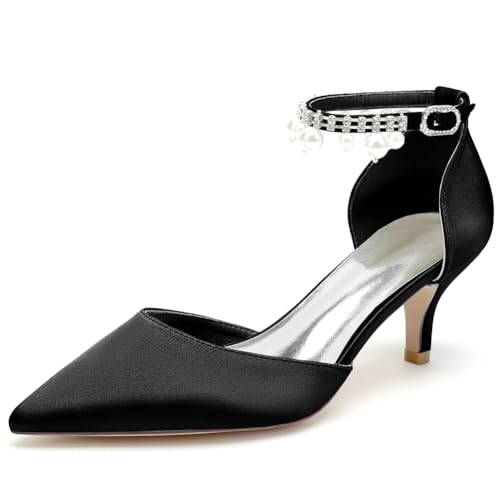 EICOFF Damen Kitten Heel Pumps Pointed Toe Mid Low Heels Bridal Wedding Shoes Satin Ankle Strap Court Shoes with Pearl Party Dress Sandals,Schwarz,36 EU EICOFF Damen Kitten Heel Pumps Pointed Toe Mid Low Heels Bridal Wedding Shoes Satin Ankle Strap Court Shoes with Pearl Party Dress Sandals,Schwarz,36 EU von EICOFF
