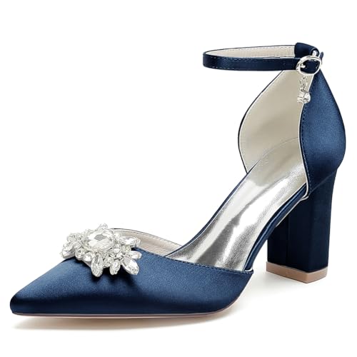 EICOFF Damen Pointed Toe Chunky Heel Pumps Ankle Strap Adjustable Buckle Party Dress Sandals Crystal Satin Bridal Wedding Shoes,Dark Blue,40 EU EICOFF Damen Pointed Toe Chunky Heel Pumps Ankle Strap Adjustable Buckle Party Dress Sandals Crystal Satin Bridal Wedding Shoes,Dark Blue,40 EU von EICOFF