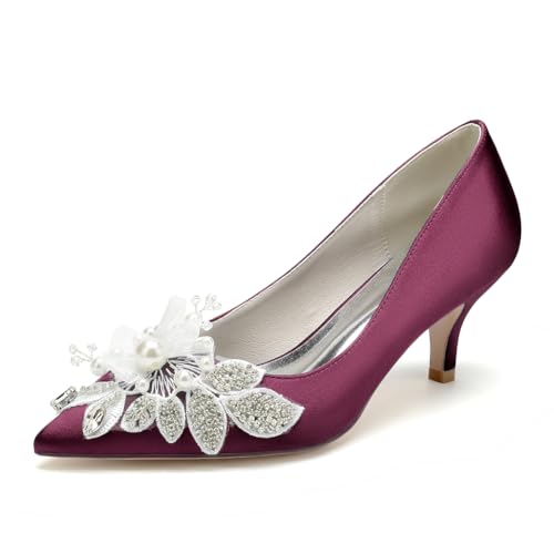 EICOFF Damen Pointed Toe Kitten Heels Pumps Satin Closed Toe Mid Heel Bridal Wedding Shoes Slip On Crystal Pearl Flower Party Dress Sandals,Burgundy,41 EU EICOFF Damen Pointed Toe Kitten Heels Pumps Satin Closed Toe Mid Heel Bridal Wedding Shoes Slip On Crystal Pearl Flower Party Dress Sandals,Burgundy,41 EU von EICOFF