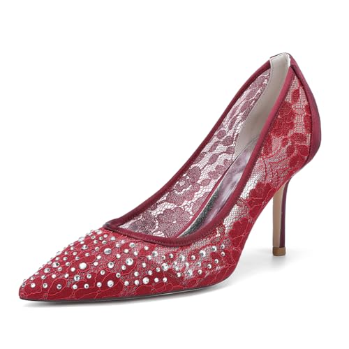 EICOFF Damen Pumps Hochzeit Brautschuhe Spitze Slip Auf Stiletto Strass Hochhackige Sandalen Geschlossene Zehen Kleid Abend Party Schuhe,Burgundy,39 EU EICOFF Damen Pumps Hochzeit Brautschuhe Spitze Slip Auf Stiletto Strass Hochhackige Sandalen Geschlossene Zehen Kleid Abend Party Schuhe,Burgundy,39 EU von EICOFF