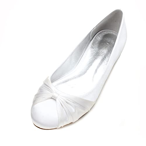 Hochzeitsschuhe Flache Damen Geschlossene Zehen Frauen Flache Hochzeitsschuhe Slip On Brautschuhe Satin Hochzeit Brautschuhe,Elfenbein,38 EU von EICOFF