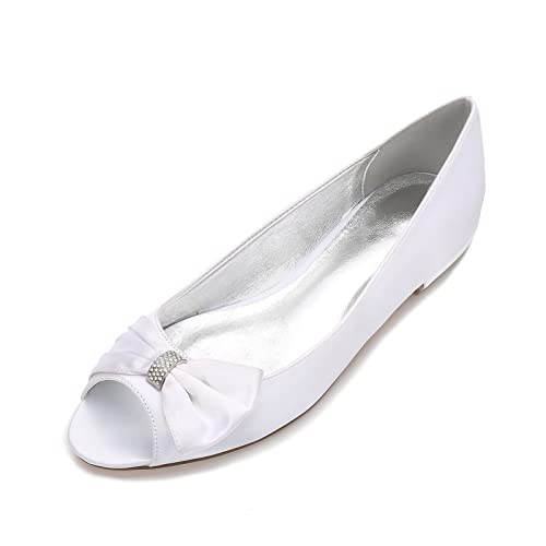 Hochzeitsschuhe Flache Damen Offener Zeh Brautschuhe Flach Satin Party Brautschuhe Niedriger Absatz Damen Fashion Pumps Hochzeit Brautschuhe,Weiß,40 EU von EICOFF