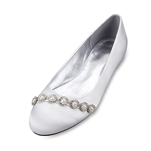 Hochzeitsschuhe für Damen Runde Zehen Brautschuhe Hochzeit Schuhe Damen Fashion Pumps Satin Pumpen Schuhe,Weiß,36 EU von EICOFF