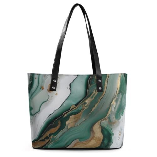 EJFICAHG Handtaschen Für Frauen Grün-Weiße Marmorstruktur Leder Tote Bag Satchel Bags Für Mädchen EJFICAHG Handtaschen Für Frauen Grün-Weiße Marmorstruktur Leder Tote Bag Satchel Bags Für Mädchen von EJFICAHG