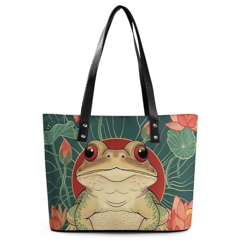 EJFICAHG Handtaschen Für Frauen Süßer Frosch Lotusblumen Leder Tote Bag Satchel Bags Für Mädchen EJFICAHG Handtaschen Für Frauen Süßer Frosch Lotusblumen Leder Tote Bag Satchel Bags Für Mädchen von EJFICAHG