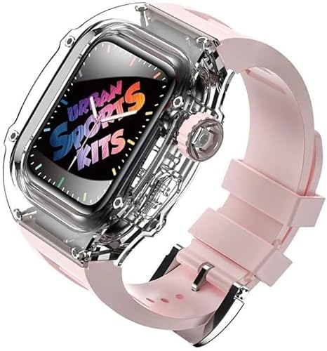 EKINS 44 mm 45 mm, luxuriöses, transparentes Kristall-Gehäuse, Gummi-Uhrenarmband, DIY-Modifikationsset, für Apple Watch 8, 7, 6, 5, 4, SE-Serie, Ersatzzubehör, 45 mm, Achat von EKINS