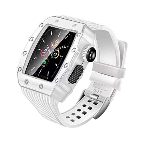 EKINS Ersatz-Sportarmband für Apple Watch 9, 8, 7, 6, 5, 4, SE, 3, 2, Serie, 44 mm, 45 mm, Ersatz-Sportarmband, gehärtete Folie, Metall, Uhrengehäuse, Silikon, integriertes Armband-Set, 44MM, Achat von EKINS