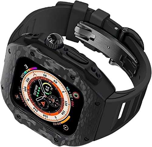 EKINS Gehäuse und Verschluss aus Karbonfaser, Titanlegierung, Gummiarmband und Verschluss, für Apple Watch Ultra 49 mm, 45 mm, 44 mm, Uhrenarmband, Mod-Kit, Edelstahl-Uhrenabdeckung, Uhrenarmband, von EKINS