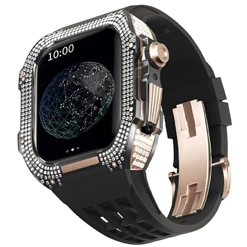 EKINS Gummi-Uhrenarmband, Titan-Lünette, für Apple Watch 7/6/5/4/SE, 44 mm, Ersatzzubehör, Titanlegierung, luxuriöses Gehäuse, Mod-Kit, 44MM, Achat von EKINS