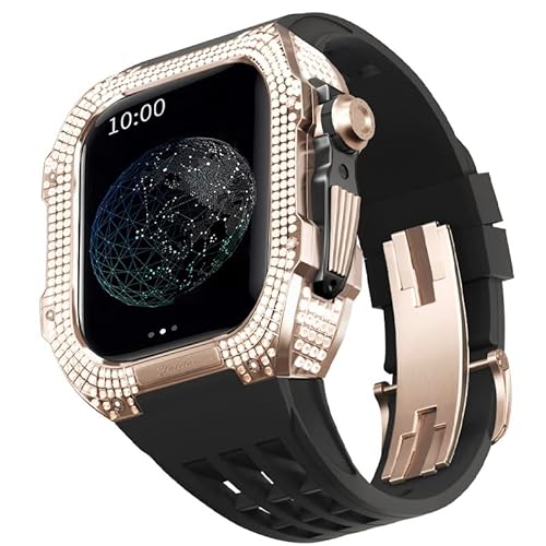 EKINS Gummi-Uhrenarmband, Titan-Lünette, für Apple Watch 7/6/5/4/SE, 44 mm, Ersatzzubehör, Titanlegierung, luxuriöses Gehäuse, Mod-Kit, 44MM, Achat von EKINS