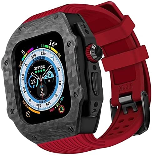 EKINS Hochwertige Karbonfaser-Schutzhülle mit Gummi-Uhrenarmband, für Apple Watch Ultra 49 mm, luxuriöses, weiches Silikonarmband, für iWatch 8, 7, 6, 5, 4, SE, 45/44 mm, Mod Kits, 44mm, Achat von EKINS