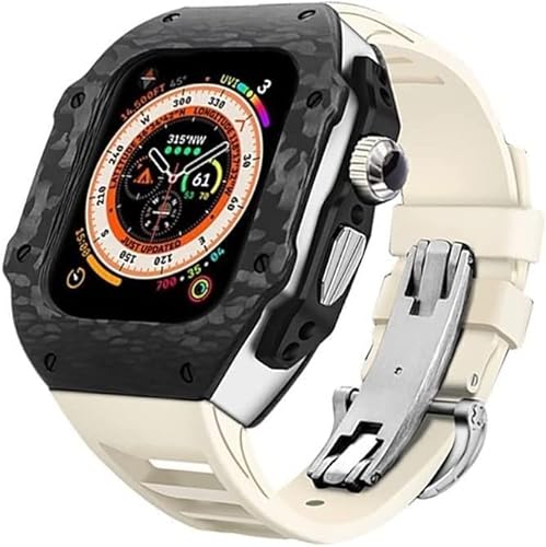 EKINS Karbonfaser-Gehäuse und Gummiband, für Apple Watch Ultra 49 mm, Fluorkautschukband, für iWatch Serie 8, 7, 6, 5, 4, SE, 45 mm, 44 mm, Upgrade und Modifikation, 45 mm, Achat von EKINS