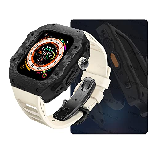 EKINS Kohlefaser-Modifikationsset, für Apple Watch Case Ultra 49 mm, 9, 8, 7, 6, 5, 4, SE, 45 mm, 44 mm, Fluorkautschuk-Uhrenarmband, luxuriöses Ersatzteil, 45 mm, Achat von EKINS