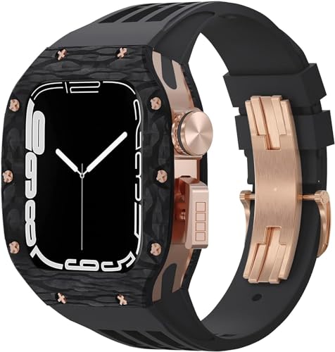 EKINS Kohlefaser-Uhrengehäuse + Fuororubber Uhrenarmband-Modifikationsset, für Apple Watch Band 8, 7, 6, 5, 4, SE, 44 mm, 45 mm, Titan-Metallrahmen, 45 mm, Achat von EKINS