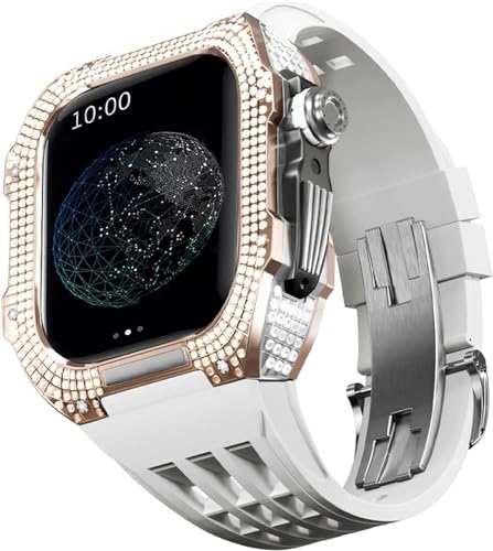 EKINS Luxuriöses Titan-Metall-Uhrengehäuse + Fluoridkautschuk-Uhrenarmband-Modifikationsset, für Apple Watch Serie 8, 7, 6, 4, SE, 5, 44 mm, 45 mm, Metallgehäuse, Gummiband-Ersatz (Farbe: Color42, von EKINS