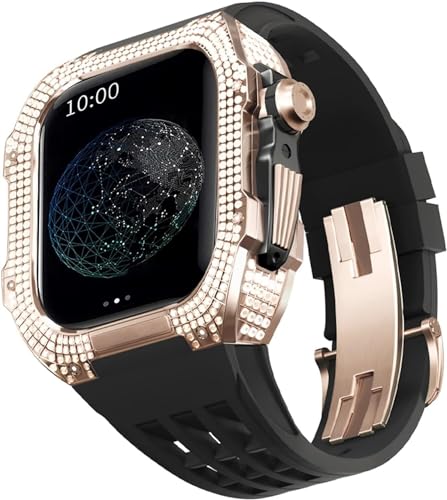 EKINS Luxuriöses Titan-Metall-Uhrengehäuse + Fluoridkautschuk-Uhrenarmband-Modifikationsset, für Apple Watch Serie 8, 7, 6, 4, SE, 5, 44 mm, 45 mm, Metallgehäuse, Gummiband-Ersatz (Farbe: Color27, von EKINS